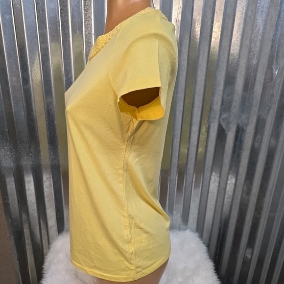Talbots Yellow Short Sleeve Top with Braided Collar - Picture 3 of 7